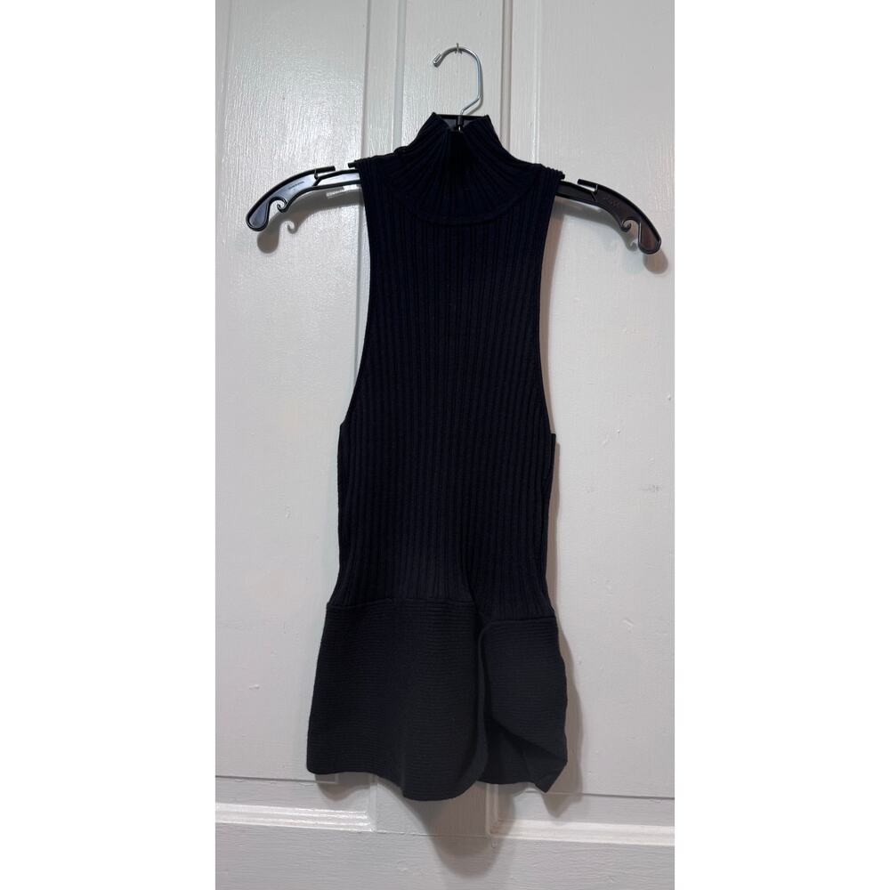 NWT Ramy Brook Black Ribbed Knit Turtleneck Tank Top Size S-M